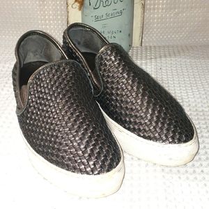 J Slides grey weaved slip on flat almond toe leather loafers size 10